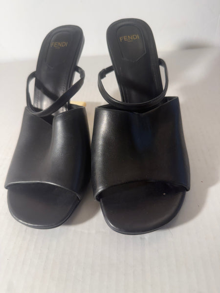 Fendi High-Heeled Sandals With F-Shaped Heel In Black Leather Size 40