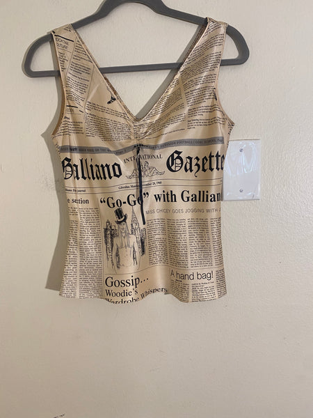 Galliano Newspaper Print Silk TWO PIECE: Sz 6