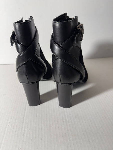 Barbara Bui Black Leather/Suede Strap Buckle Heeled Ankle Boots Size 41 Euro