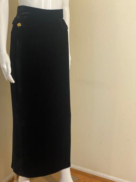 Chanel Black Vintage Velvet Long Skirt US4, Fr 38| S