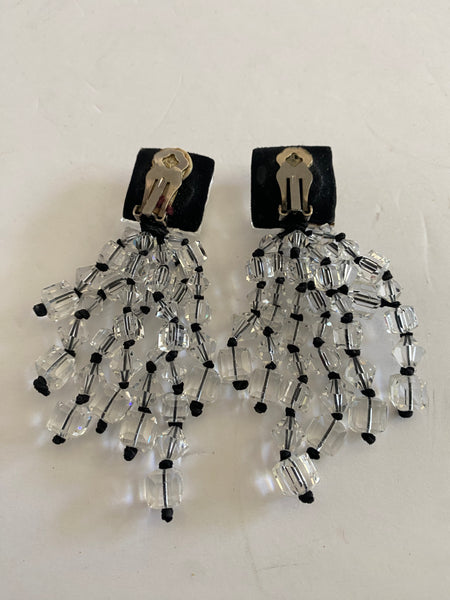 Crystal Fringe Dangle Clip-on Earrings