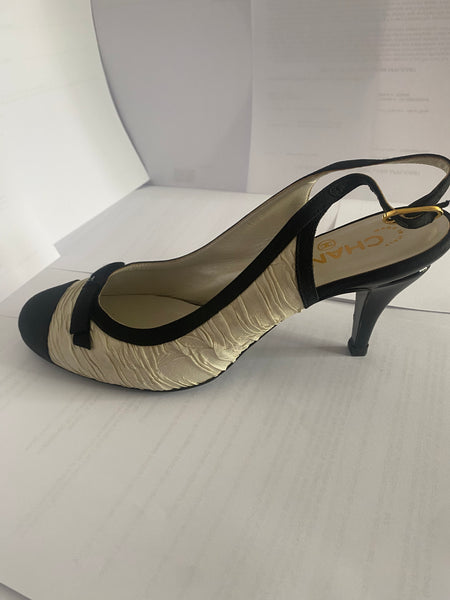 Chanel Black Satin Slingback Pumps 40/ 9