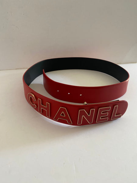 Chanel Red Logo Belt Sz 85/34