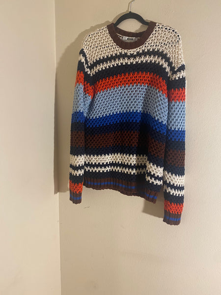 MSGM Milano Multicolored Men’s Striped Cotton Net Knit Sweater Sz L