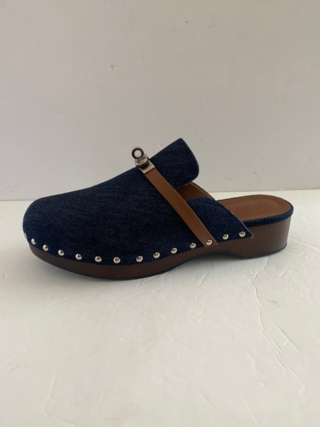 Hermes Denim Kelly Lock Clogs Sz 41 / 10