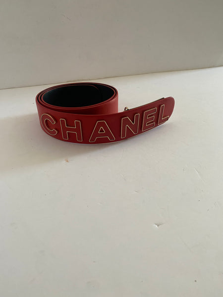 Chanel Red Logo Belt Sz 85/34