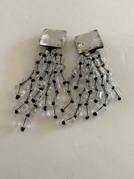 Crystal Fringe Dangle Clip-on Earrings