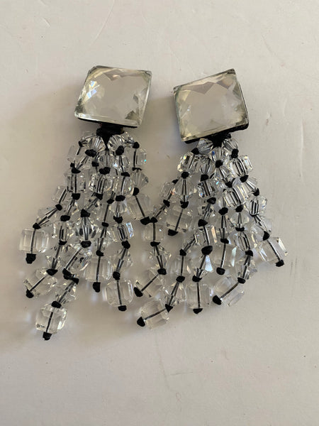 Crystal Fringe Dangle Clip-on Earrings