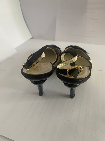 Chanel Black Satin Slingback Pumps 40/ 9