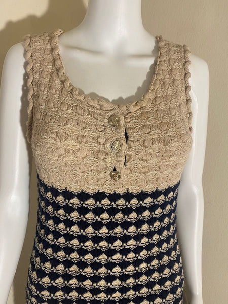 Chanel Beige and navy crochet knit mini dress Sz 4