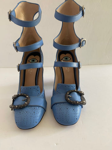 Gucci Bright Baby Blue Embellish Round Toe Pumps Size:8/38.5