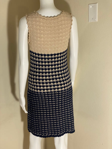 Chanel Beige and navy crochet knit mini dress Sz 4