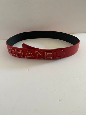 Chanel Red Logo Belt Sz 85/34