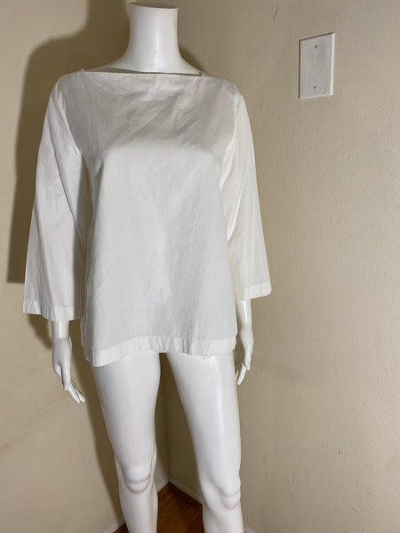 Hermès White 3/4-Sleeve Boat-Neck Blouse Sz40/ 6