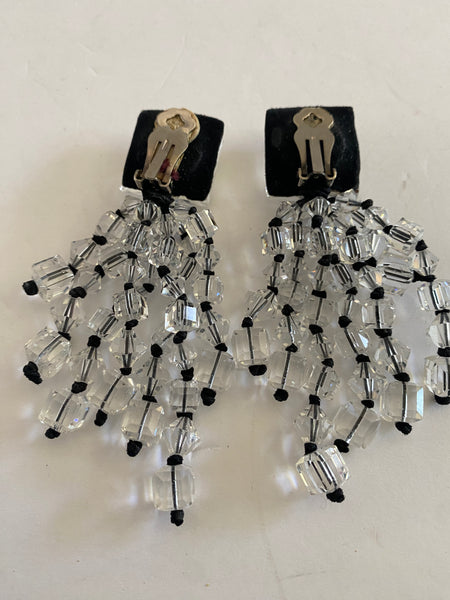 Crystal Fringe Dangle Clip-on Earrings