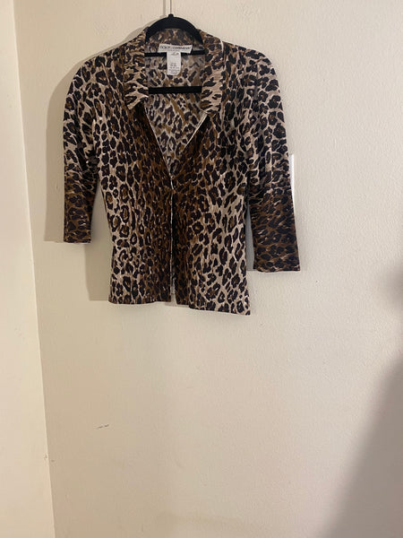 Dolce & Gabbana Leopard-Print Silk Top Sz 38