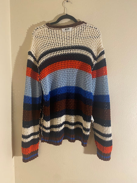 MSGM Milano Multicolored Men’s Striped Cotton Net Knit Sweater Sz L