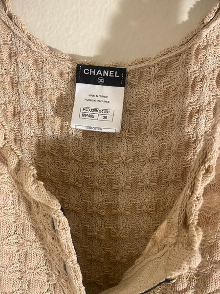 Chanel Beige and navy crochet knit mini dress Sz 4