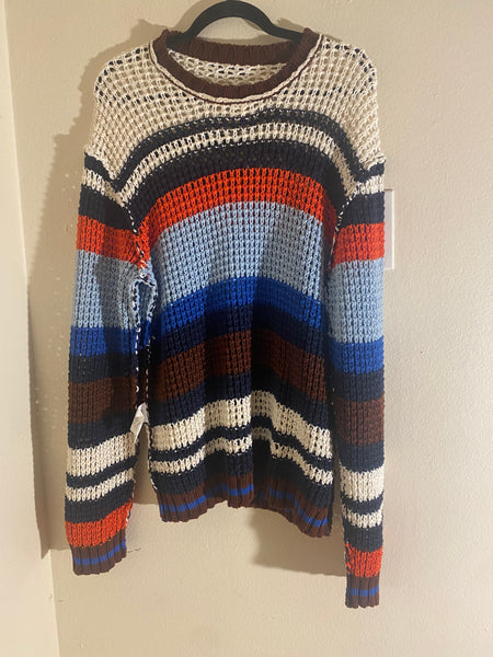 MSGM Milano Multicolored Men’s Striped Cotton Net Knit Sweater Sz L