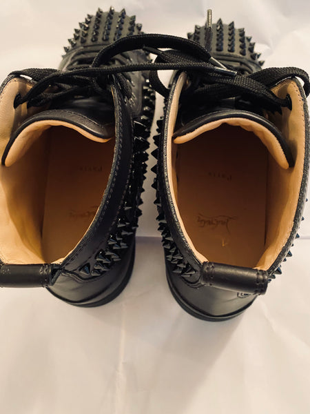 CHRISTIAN LOUBOUTIN LOUIS ORLARO FLAT SPIKES BLACK LEATHER