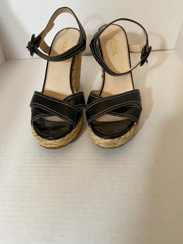 PRADA BLACK PATENT LEATHER WEDGE