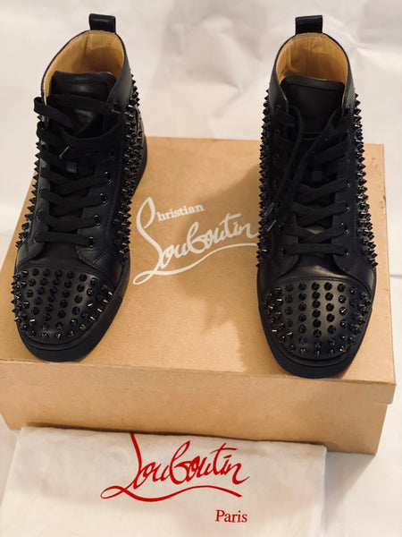 CHRISTIAN LOUBOUTIN LOUIS ORLARO FLAT SPIKES BLACK LEATHER