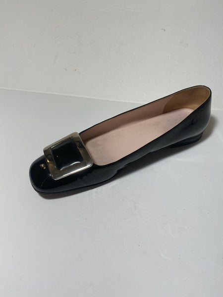 Celine Silver Buckle Black Flats Size: 39