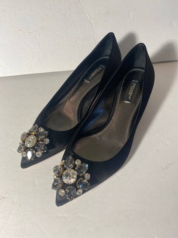 Dolce & Gabbana Black Satin Crytal Embellished Pumps Size 39 / 9