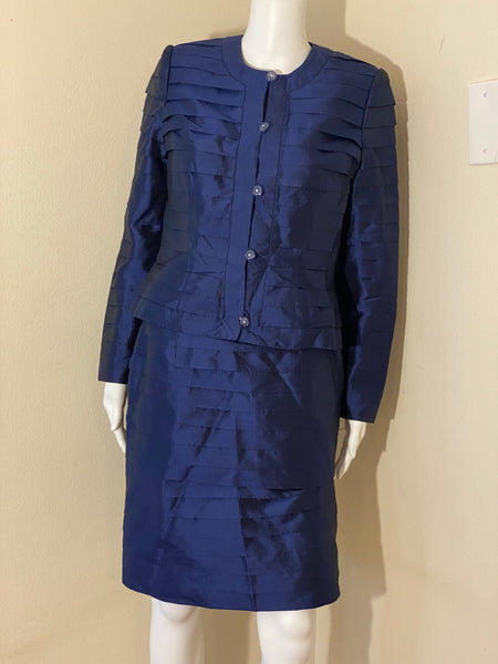 MAX NUGUS HAUTE COUTURE Blue Silk Suit SIZE M 6