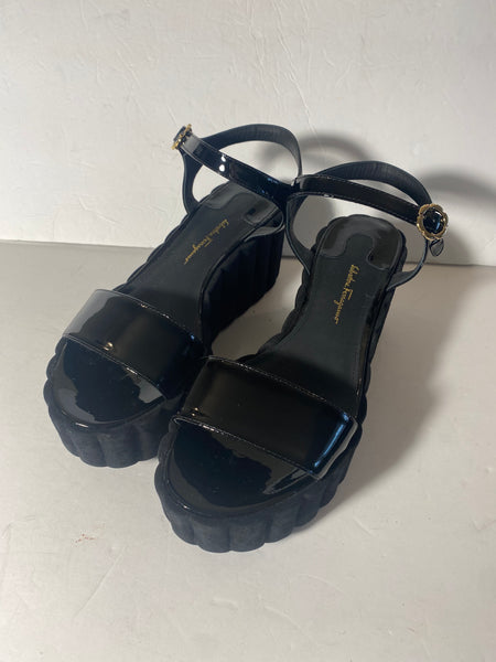 Salvatore Ferragamo Black Patent Leather Sandals Sz: 9