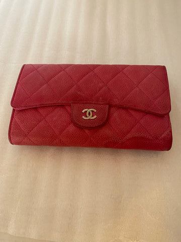 CHANEL Pink CC Caviar Leather Wallet