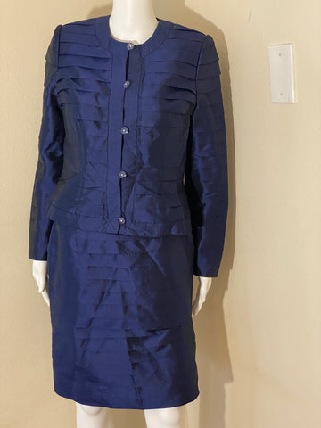 MAX NUGUS HAUTE COUTURE Blue Silk Suit SIZE M 6