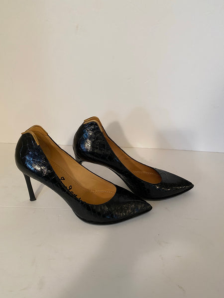 Lanvin Black Snakeskin and Brass Pointed Toe Pump