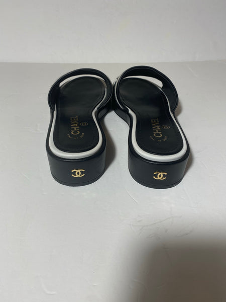 Chanel lambskinn embroidered CC mule sandals Size: 38