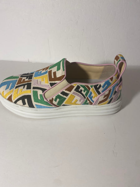 FENDI Multicolored bb FF Embroidered Slip-On Sneakers Size: 39