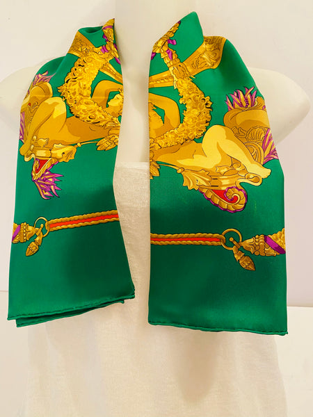 HERMÈS GREEN /YELLOW SILK SCARF