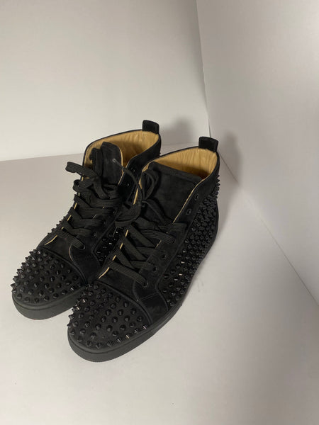 CHRISTIAN LOUBOUTIN LOUIS ORLARO FLAT SPIKES BLACK LEATHER