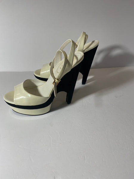 Yves Saint Laurent Paris White Patent Leather & Black  Velvet Platform Heels Size:39.5/9