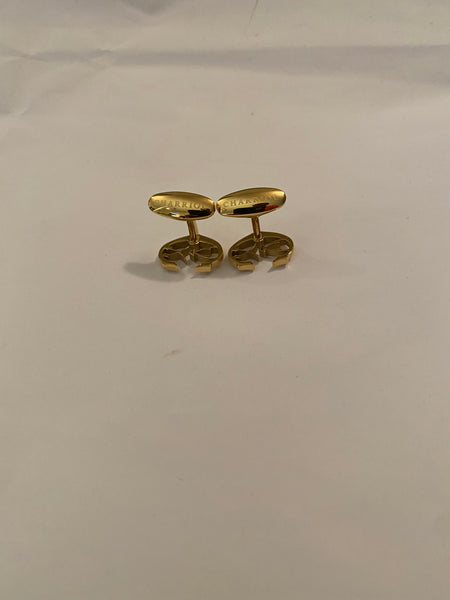 CHARRIOL C-LOGO STAINLESS STEEL YELLOW GOLD PLATED WHITE CUBIC ZIRCONIA CUFFLINKS