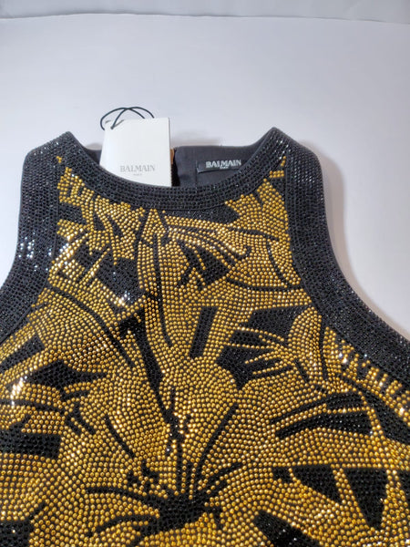 Balmain Black Gold Fitted Sleeveless Mini Dress Size: EUR 38/US 4