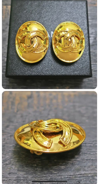 Chanel Gold Plated CC Earrings