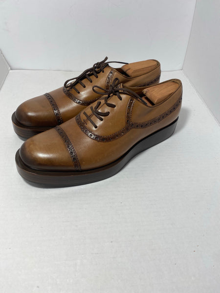 Gucci Brown/Tan Leather Classic Lace Up Dress Shoes Size: 44 US 11