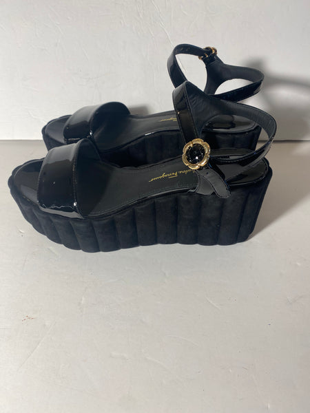 Salvatore Ferragamo Black Patent Leather Sandals Sz: 9