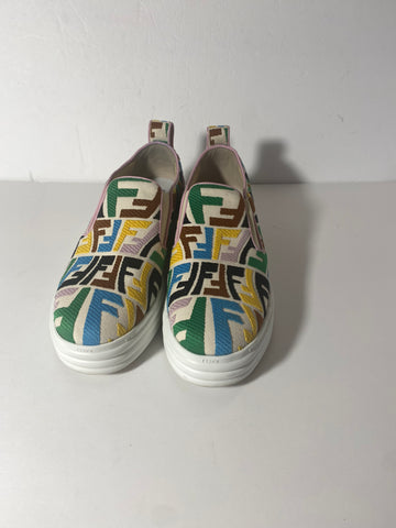 FENDI Multicolored bb FF Embroidered Slip-On Sneakers Size: 39