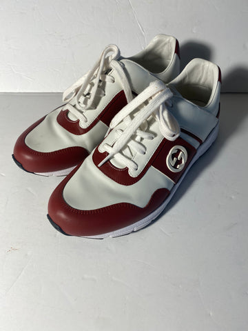 GUCCI women's low-top red/white Leather interlocking G Sneakers Size: 39/9