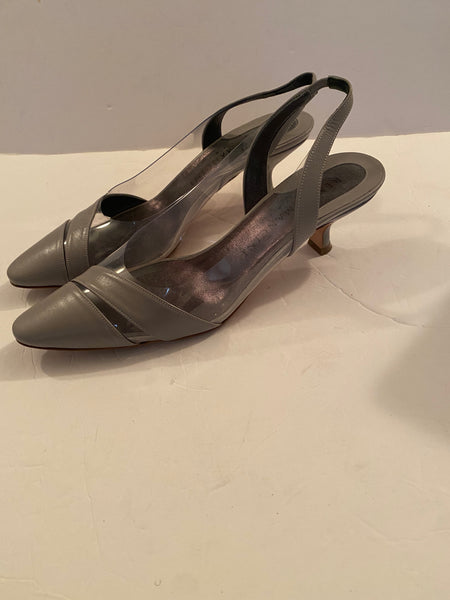 Rene Mancini Clear Sided Grey Fabric Slingback Pumps Sz: 38.5/8