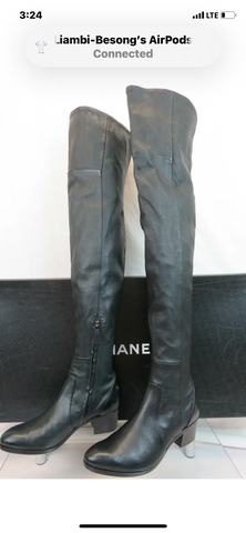 Chanel Black Lamb Stretch Leather CC Logo Over The Knee Boots Sz: 39/9