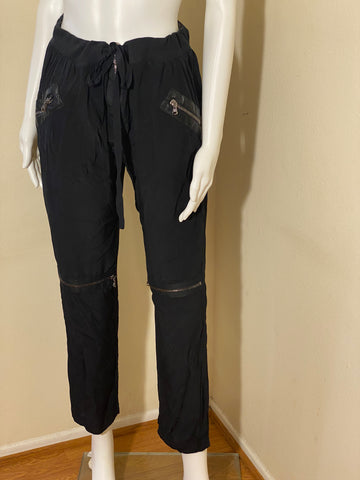 Roberto Cavalli black silk leather pants Size:6