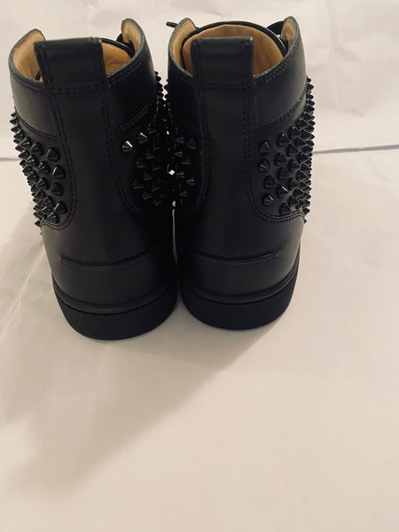 CHRISTIAN LOUBOUTIN LOUIS ORLARO FLAT SPIKES BLACK LEATHER