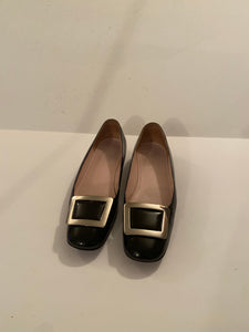 Celine Silver Buckle Black Flats Size: 39